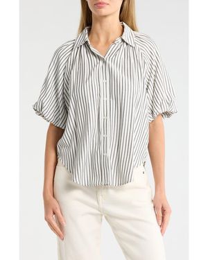 Max Studio Bubble Sleeve Boyfriend Shirt - Gray