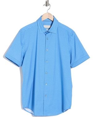 Bugatchi Micro Dot Print Stretch Cotton Short Sleeve Button-Up Shirt - Blue