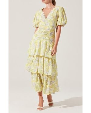 Astr Corinna Floral Tiered Cotton Dress - Yellow