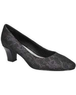 Easy Street Lace Kitten Heel Almond Pumps - Black