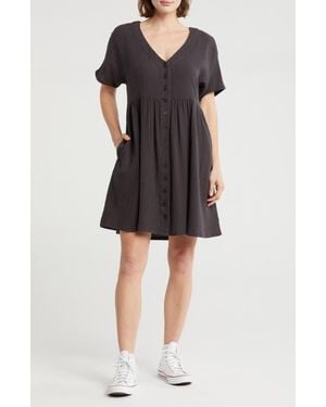 Madewell Lightspun Button Front Minidress - Black