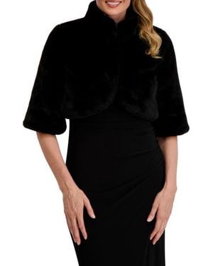 Laundry by Shelli Segal Mock Neck Faux Fur Shrug - Black