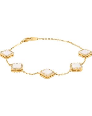 FZN Crystal & Mother-Of-Pearl Clover Chain Bracelet - Metallic