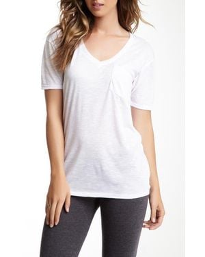 Go Couture Slub V-Neck Pocket T-Shirt - White