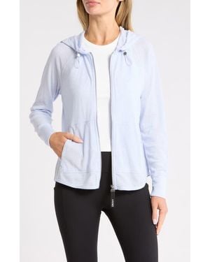 DKNY Slub Waffle Knit Zip Hoodie - Blue