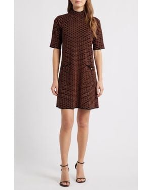 Julia Jordan Geo Print Sweater Dress - Brown