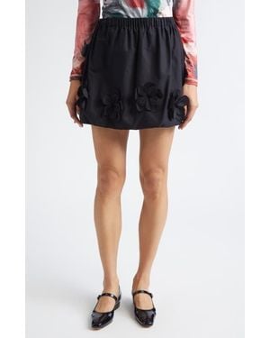Stine Goya Floral Applique Organic Cotton Miniskirt - Black