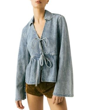 Blank NYC Denim Tie Front Shirt - Blue