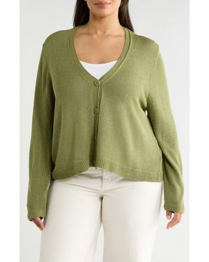 Max Studio V-Neck Button Front Cardigan - Green