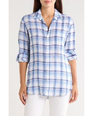 Frank & Eileen Joedy Plaid Cotton Boyfriend Button-Up Shirt - Blue