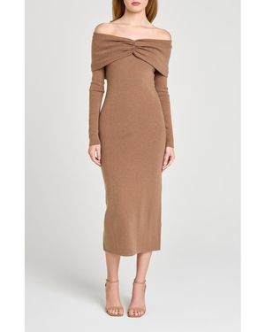 Wayf Alice Off The Shoulder Long Sleeve Knit Dress - Natural