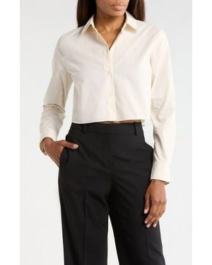 Theory Crop Poplin Button-Up Shirt - Natural