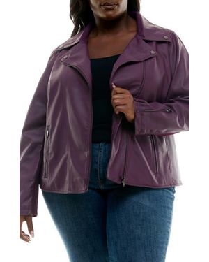Nina Leonard Faux Leather Moto Jacket - Purple