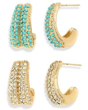 Natasha Couture Set Of 2 Crystal Assorted Hoop Earrings - Metallic