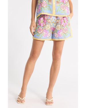 1901 Floral Border Stripe Shorts - Pink