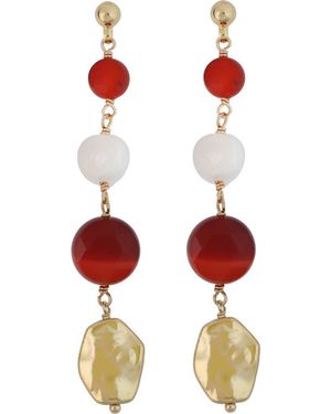 Panacea Stone & Pearl Linear Drop Earrings - Red