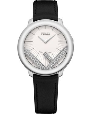 Fendi Run Away Diamond Leather Strap Watch, 36Mm - Gray