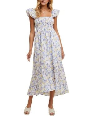 Wishlist Floral Flutter Sleeve Maxi Dress - Purple