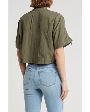 Democracy Cinched Tie Short Sleeve Bomber Jacket - Green
