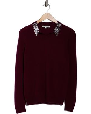 Sofiacashmere Embellished Collar Polo - Red