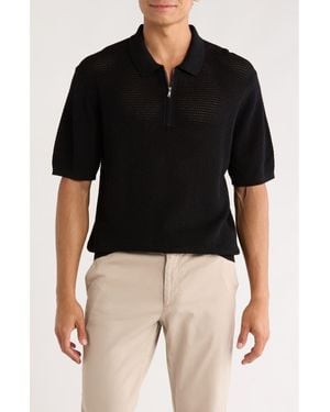 Tahari Textured Quarter Zip Polo - Black