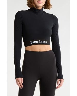 Palm Angels Mock Neck Long Sleeve Graphic T-Shirt - Black