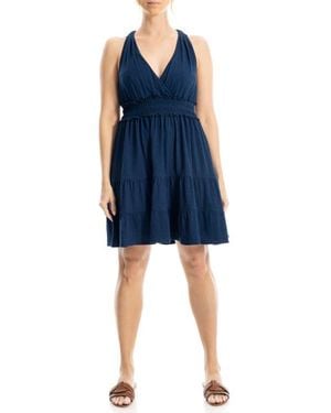 Max Studio Empire Waist Tiered Minidress - Blue
