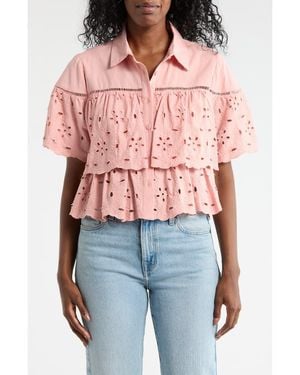 Forgotten Grace Cotton Eyelet Button-Up Shirt - Pink