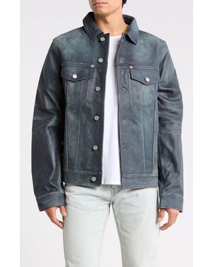 Purple Brand Leather Trucker Jacket - Blue