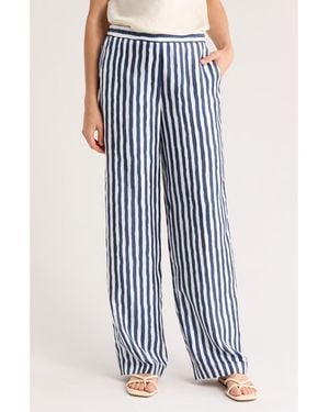 Theory Relax Stripe Silk Pull-On Pants - Blue