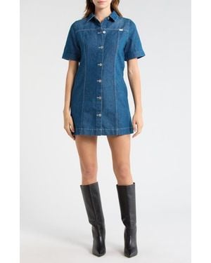 ag denim shirt dress AG Adriano Goldschmied Light Blue Denim Tunic Dress Button Up Shirt Top S NEW