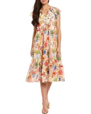 London Times Flutter Sleeve Tiered Midi Dress - Multicolor