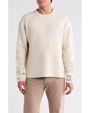 Denim and Flower Drop Shoulder Crewneck Sweater - White