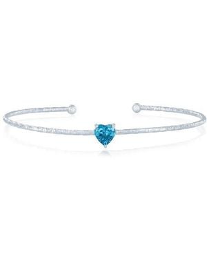 Simona Birthstone Cubic Zirconia Heart Open Cuff Bracelet - Blue