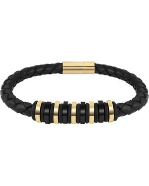 Geoffrey Beene Ornaments Braided Leather Bracelet - Black