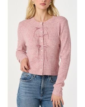 Astr Satin Bow Knit Cardigan - Red