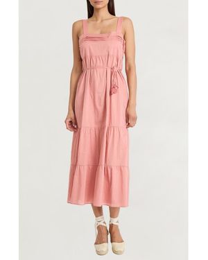 The Good Journey Tiered Tie Waist Midi Dress - Pink