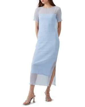 French Connection Saskia Sheer Yoke Midi Dress - Blue
