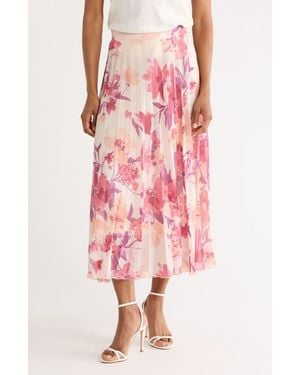 Joie Pleated Floral Print Midi Skirt - Red