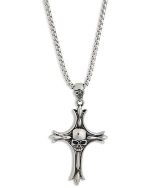 Ed Hardy Skull Cross Pendant Necklace - White