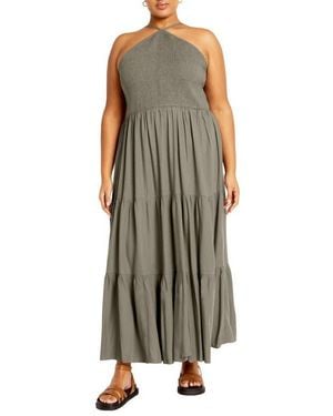 City Chic Tahitian Halter Tiered Maxi Dress - Green