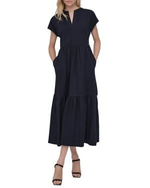 DKNY Tiered Stretch Cotton Maxi Dress - Blue