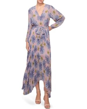 MELLODAY Tie Waist Long Sleeve Pleated Maxi Dress - Purple