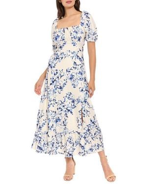 sachin and babi light blue dress Empire Waist Long Sleeve Satin Midi Dress Large