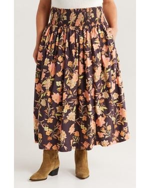 Treasure & Bond Floral Print Smocked Waist Skirt - Multicolor
