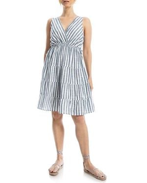 Max Studio Yarn Dyed Stripe Tiered Dress - Blue