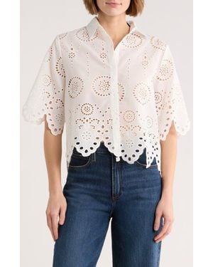 Forgotten Grace Eyelet Button Front Top - White