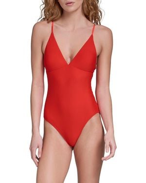 Calvin Klein V-Neck One-Piece Swimsuit - Red