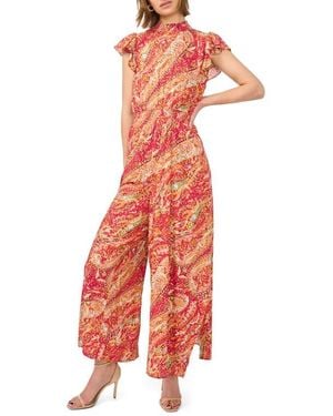 Halogen® Paisley Cap Sleeve Smocked Waist Jumpsuit - Orange