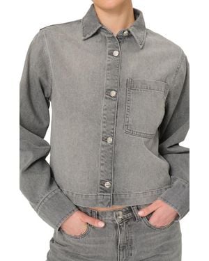 DL1961 Montauk Crop Denim Button-Up Shirt - Gray